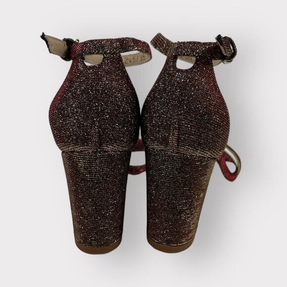 Stuart Weitzman Nearlynude Block-Heel Glitter Fabric Sandals 5.5 - Picture 5 of 11